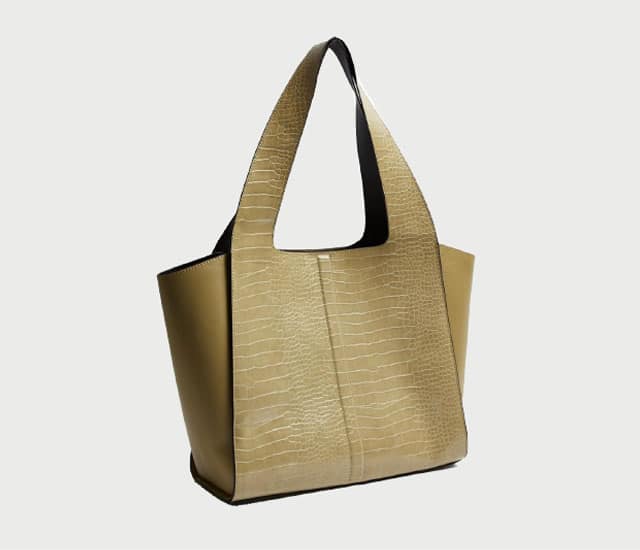 Picture of a khaki green leather tote bag